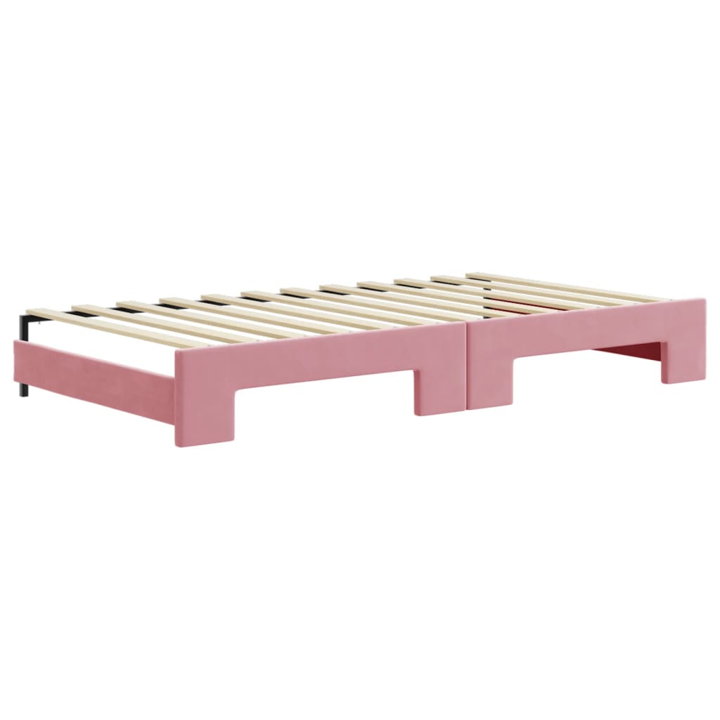 Lit de jour avec lit gigogne et matelas rose 100x200 cm velours