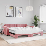 Lit de jour avec lit gigogne et matelas rose 100x200 cm velours