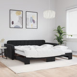 Lit de jour avec lit gigogne et matelas noir 100x200 cm velours