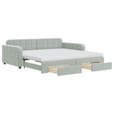 Day bed and trundle bed and drawers light gray 100x200 cm velvet