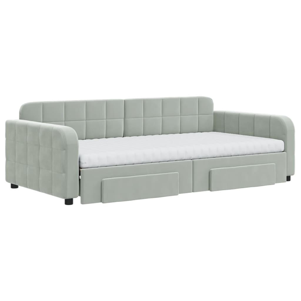 Day bed and trundle bed and drawers light gray 100x200 cm velvet