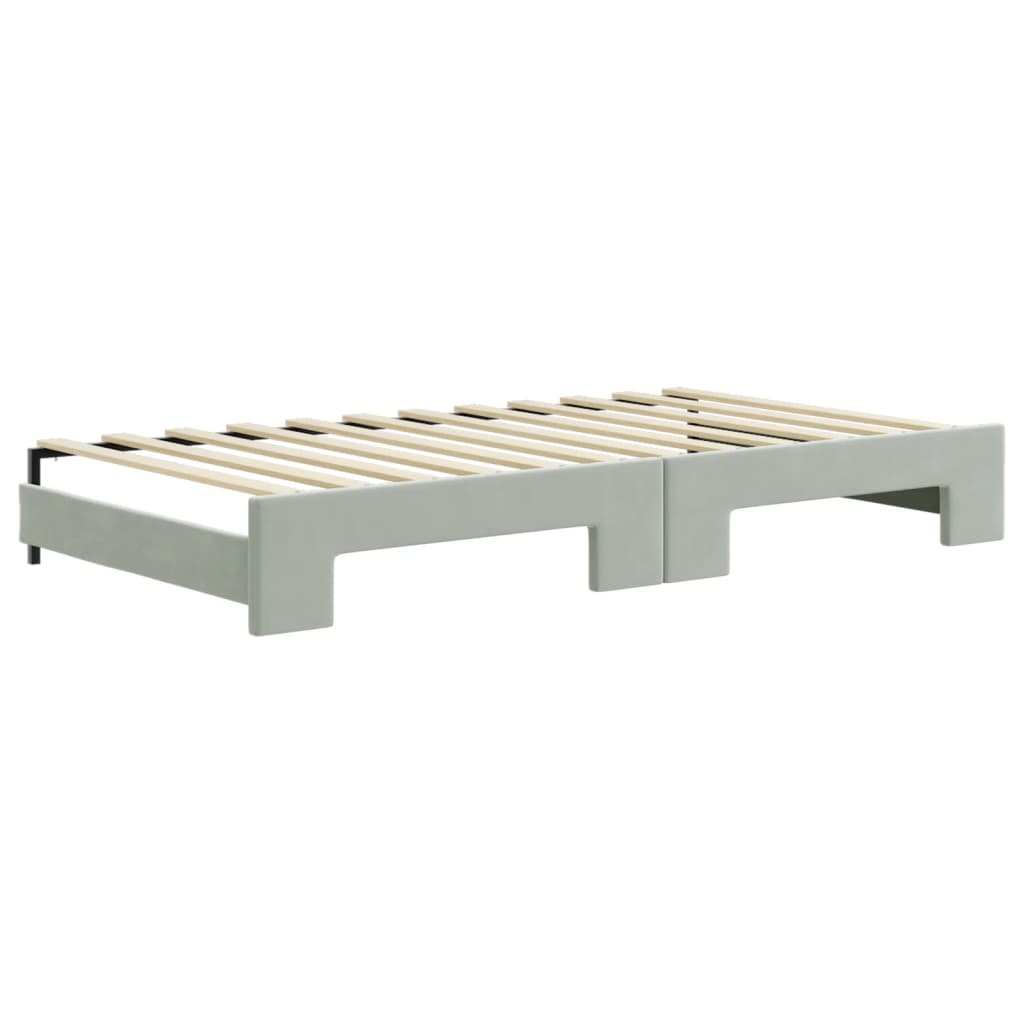 Day bed and trundle bed and drawers light gray 100x200 cm velvet