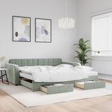 Day bed and trundle bed and drawers light gray 100x200 cm velvet