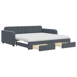 Dark grey day bed and trundle bed and drawers 100x200 cm velvet