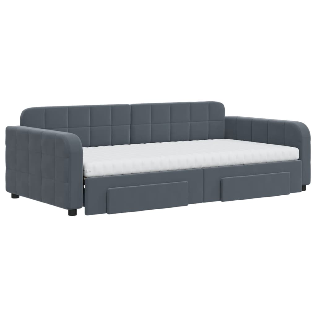 Dark grey day bed and trundle bed and drawers 100x200 cm velvet