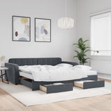 Dark grey day bed and trundle bed and drawers 100x200 cm velvet