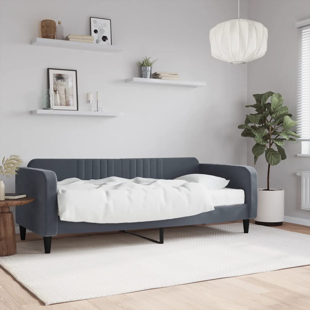 Lit de jour avec matelas gris foncé 90x200 cm velours