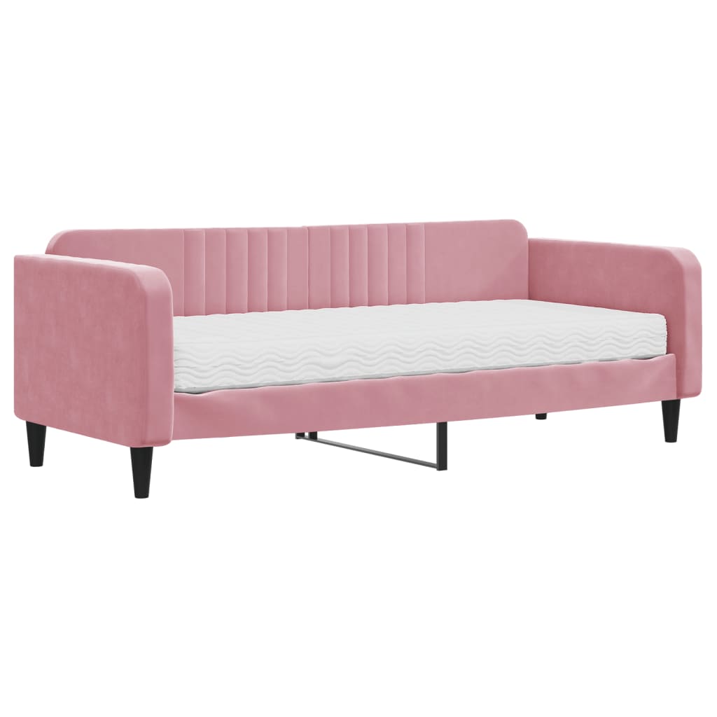 Lit de jour avec matelas rose 90x200 cm velours