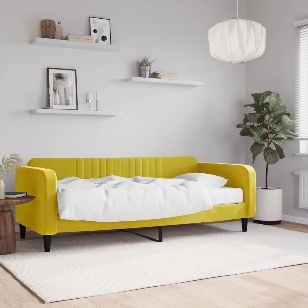 Lit de jour avec matelas jaune 90x200 cm velours