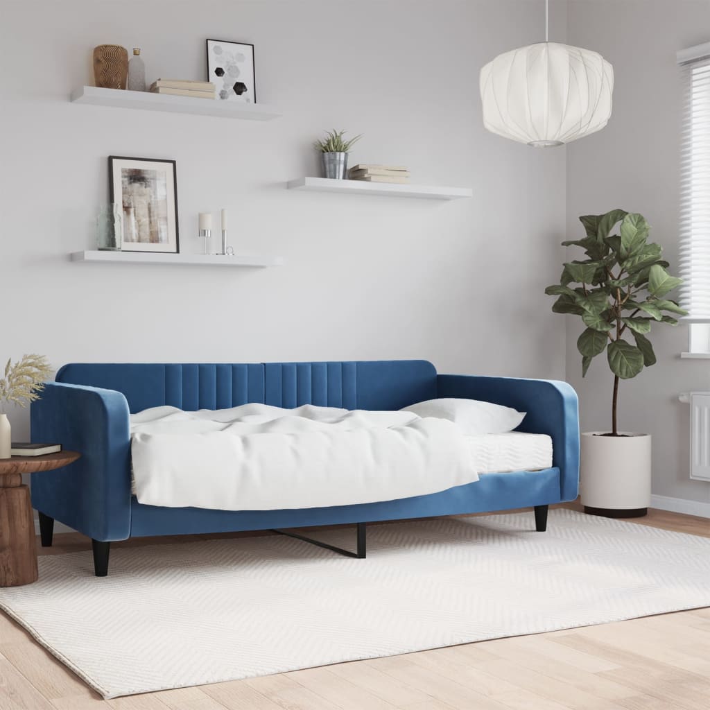 Lit de jour avec matelas bleu 100x200 cm velours