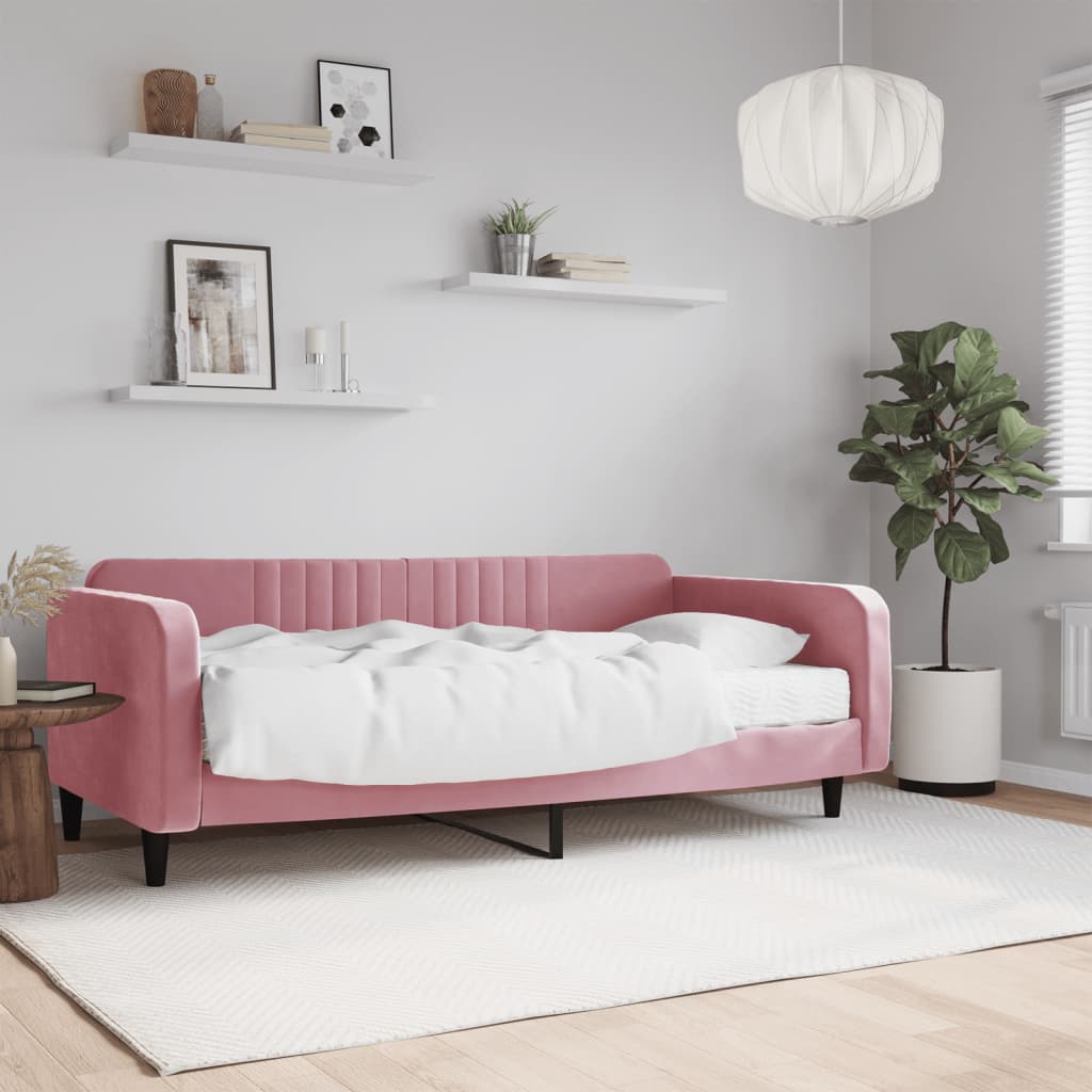 Lit de jour avec matelas rose 100x200 cm velours