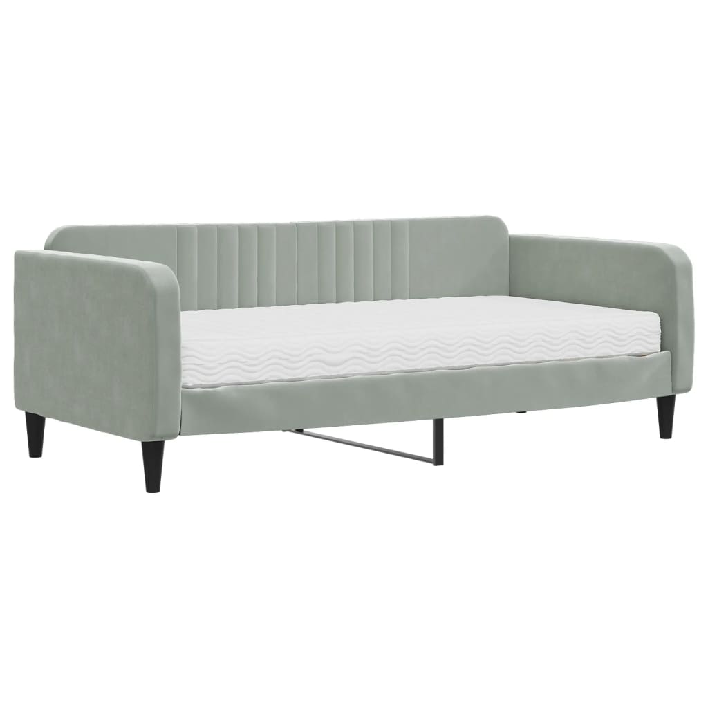 Lit de jour avec matelas gris clair 90x190 cm velours