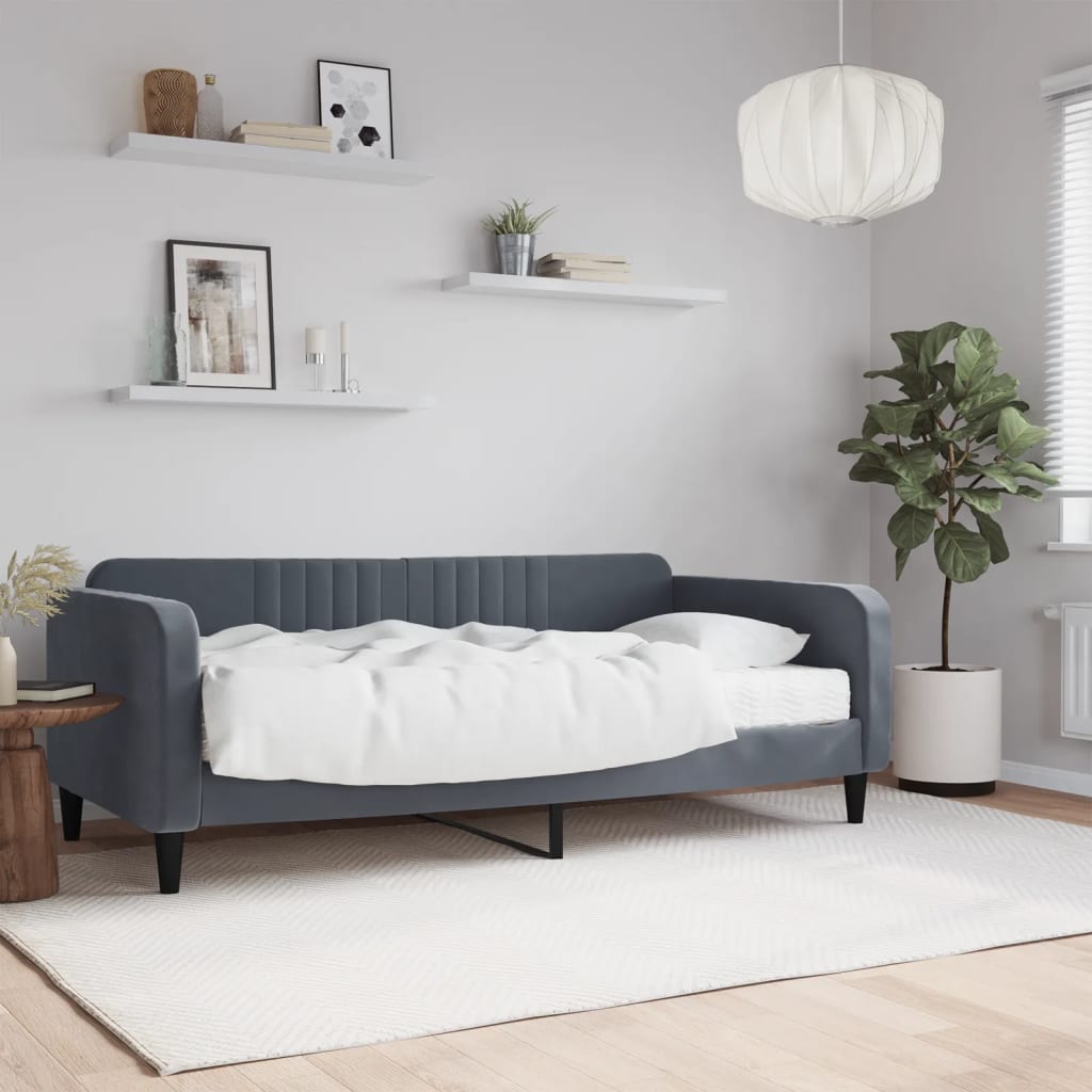 Lit de jour avec matelas gris foncé 90x190 cm velours