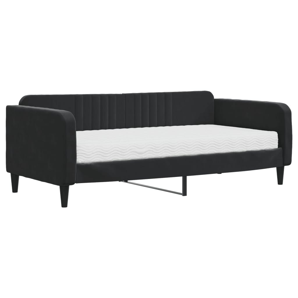 Lit de jour avec matelas noir 90x190 cm velours