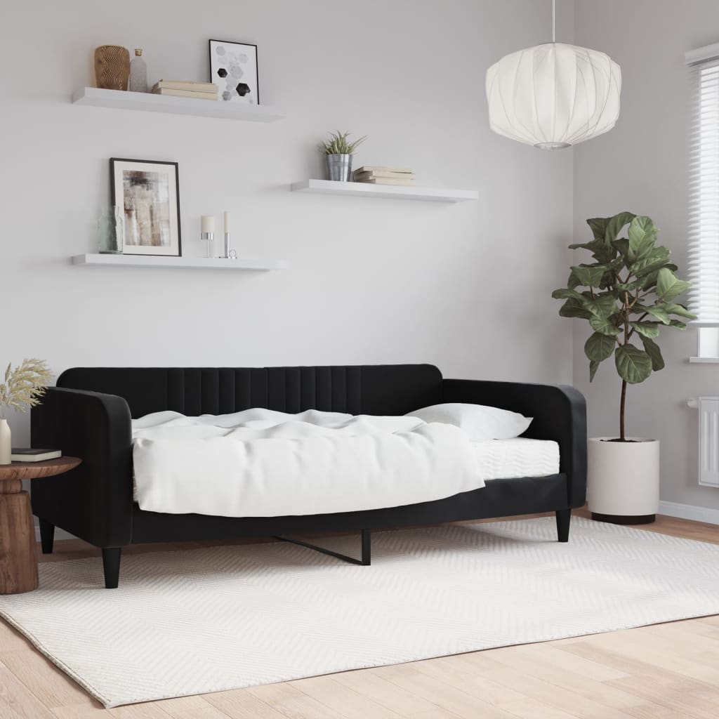 Lit de jour avec matelas noir 90x190 cm velours