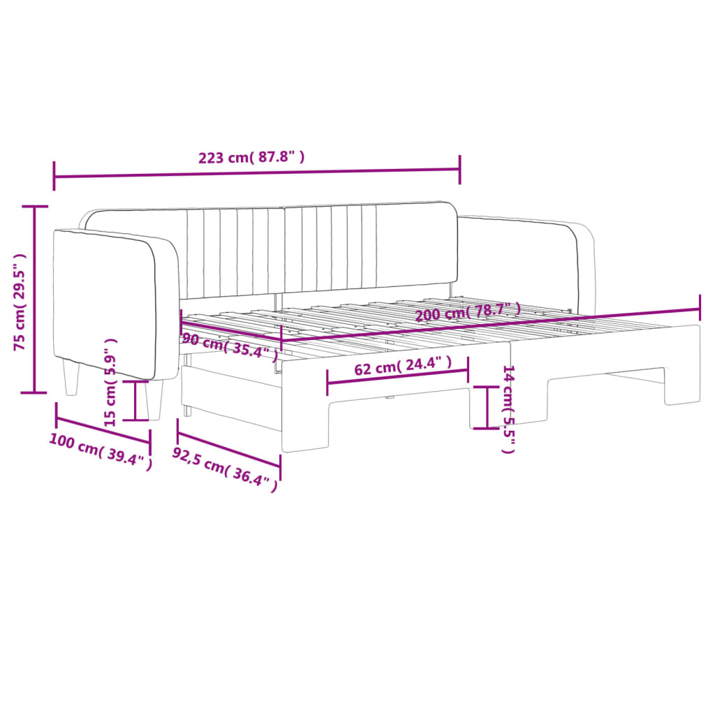 Lit de jour avec gigogne sans matelas rose 90x200 cm