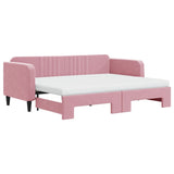 Lit de jour avec lit gigogne et matelas rose 80x200 cm velours