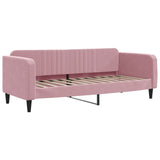 Lit de jour avec lit gigogne et matelas rose 80x200 cm velours