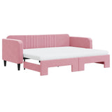 Lit de jour avec gigogne et matelas rose 90x200 cm velours