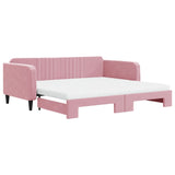 Lit de jour avec lit gigogne et matelas rose 100x200 cm velours