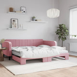 Lit de jour avec lit gigogne et matelas rose 100x200 cm velours