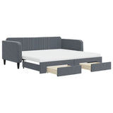 Dark grey day bed and trundle bed and drawers 100x200 cm velvet