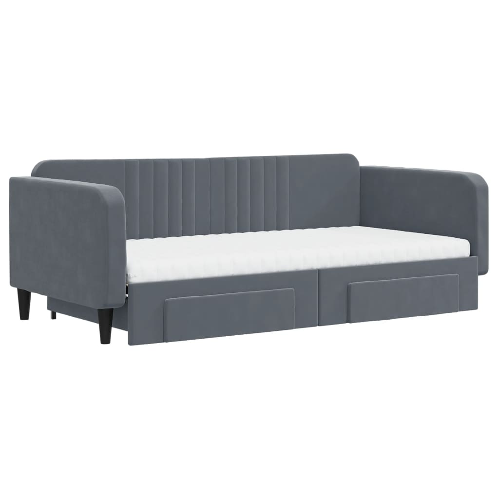 Dark grey day bed and trundle bed and drawers 100x200 cm velvet