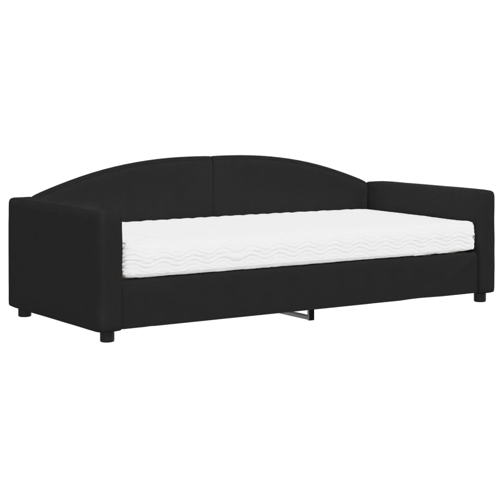 Lit de jour avec matelas noir 90x200 cm tissu