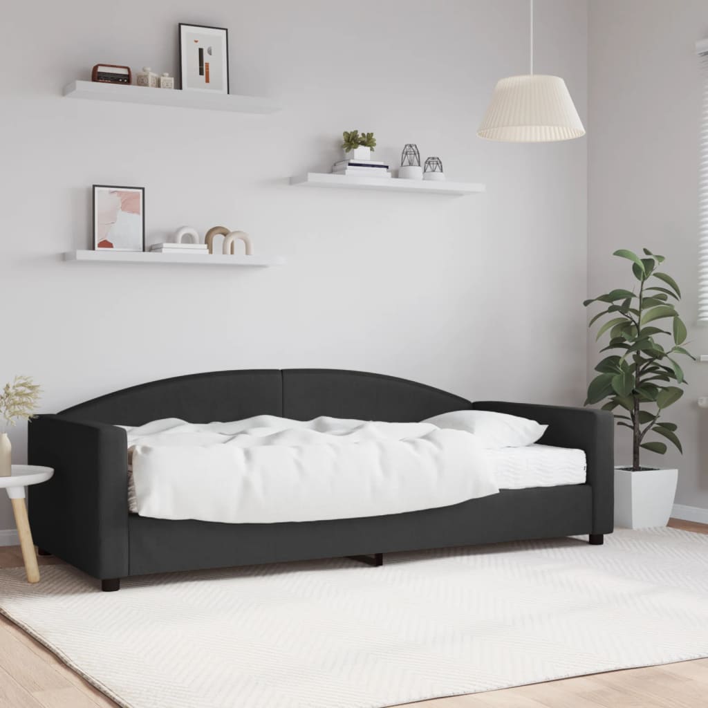 Lit de jour avec matelas noir 90x200 cm tissu