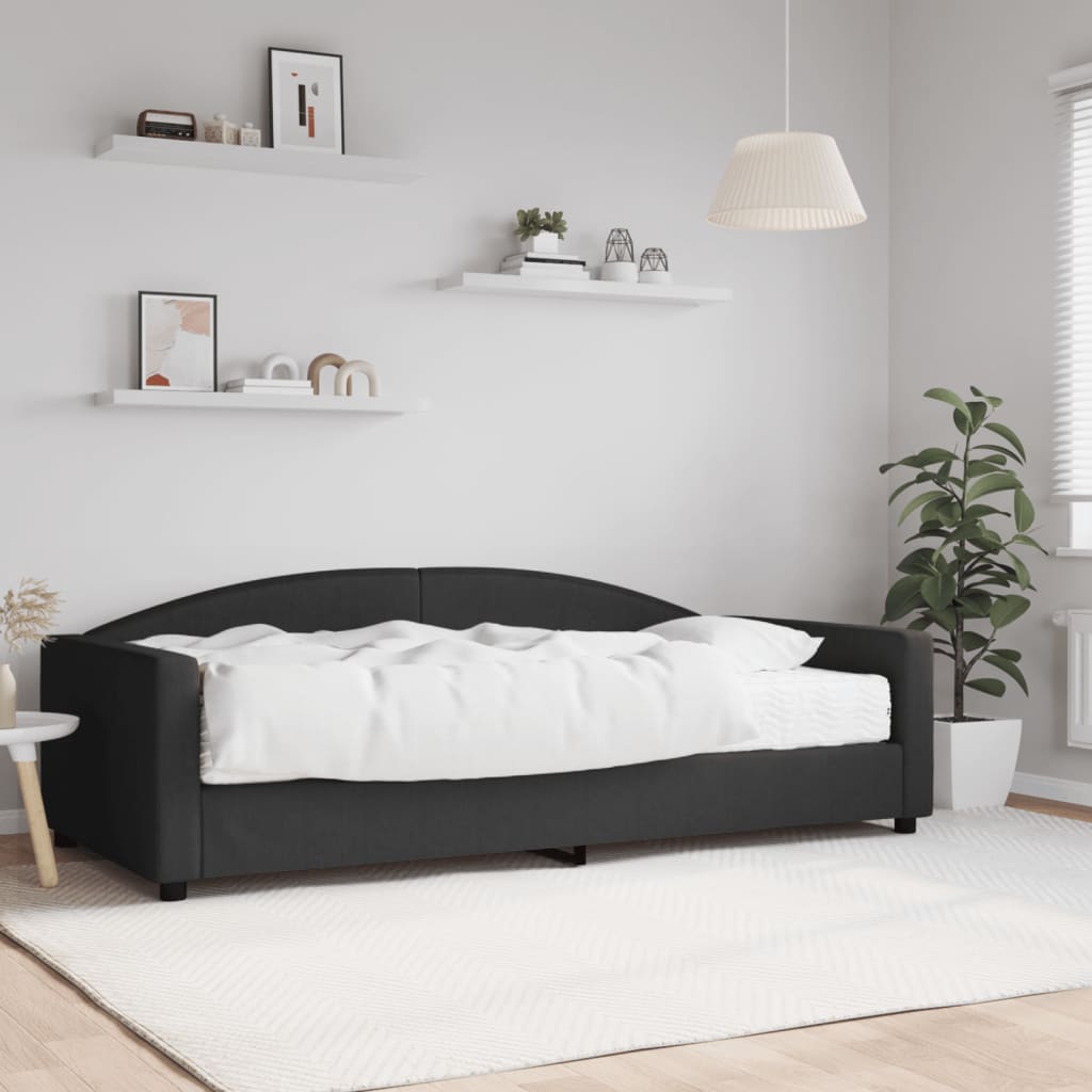 Lit de jour avec matelas noir 100x200 cm tissu