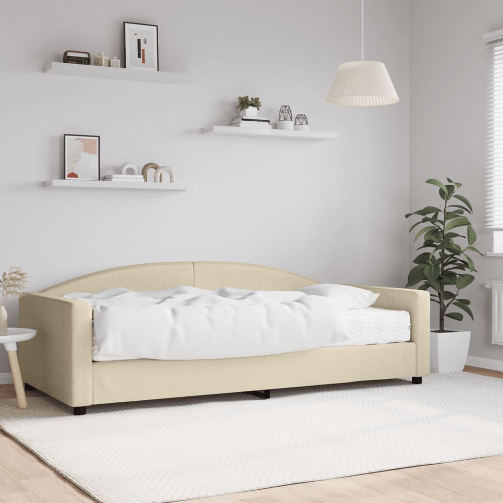 Lit de jour avec matelas crème 100x200 cm tissu