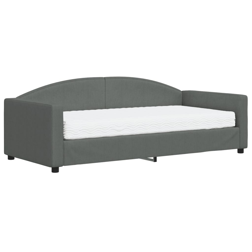 Lit de jour avec matelas gris foncé 90x190 cm tissu