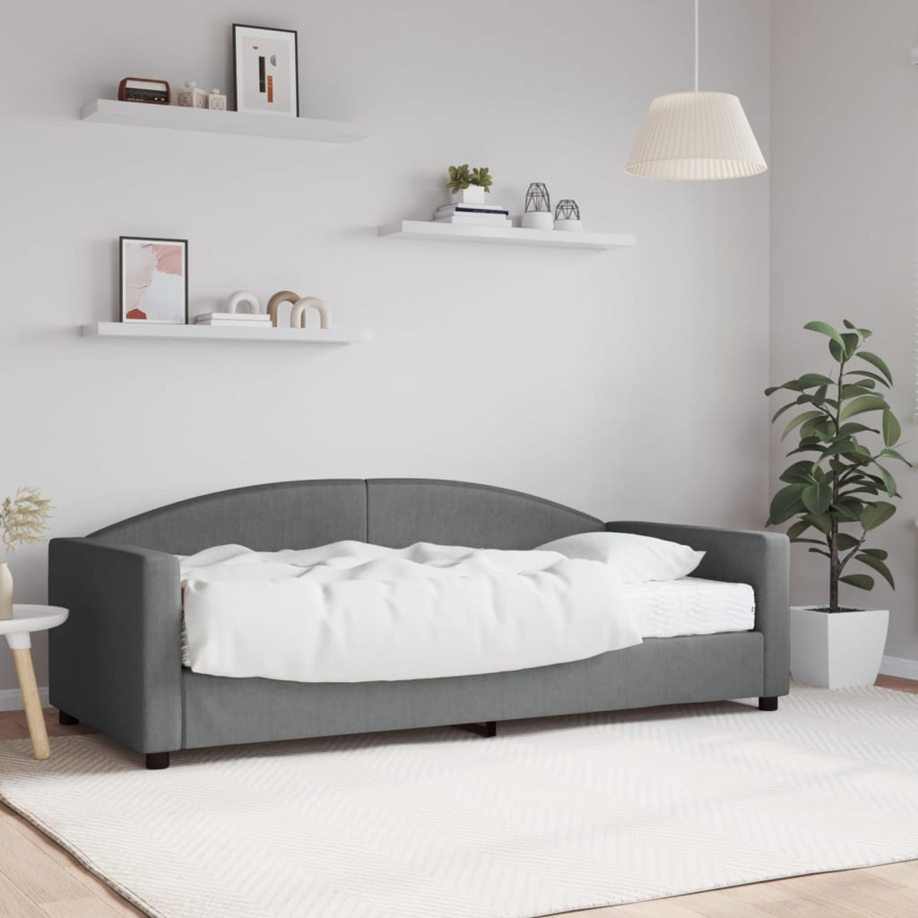 Lit de jour avec matelas gris foncé 90x190 cm tissu