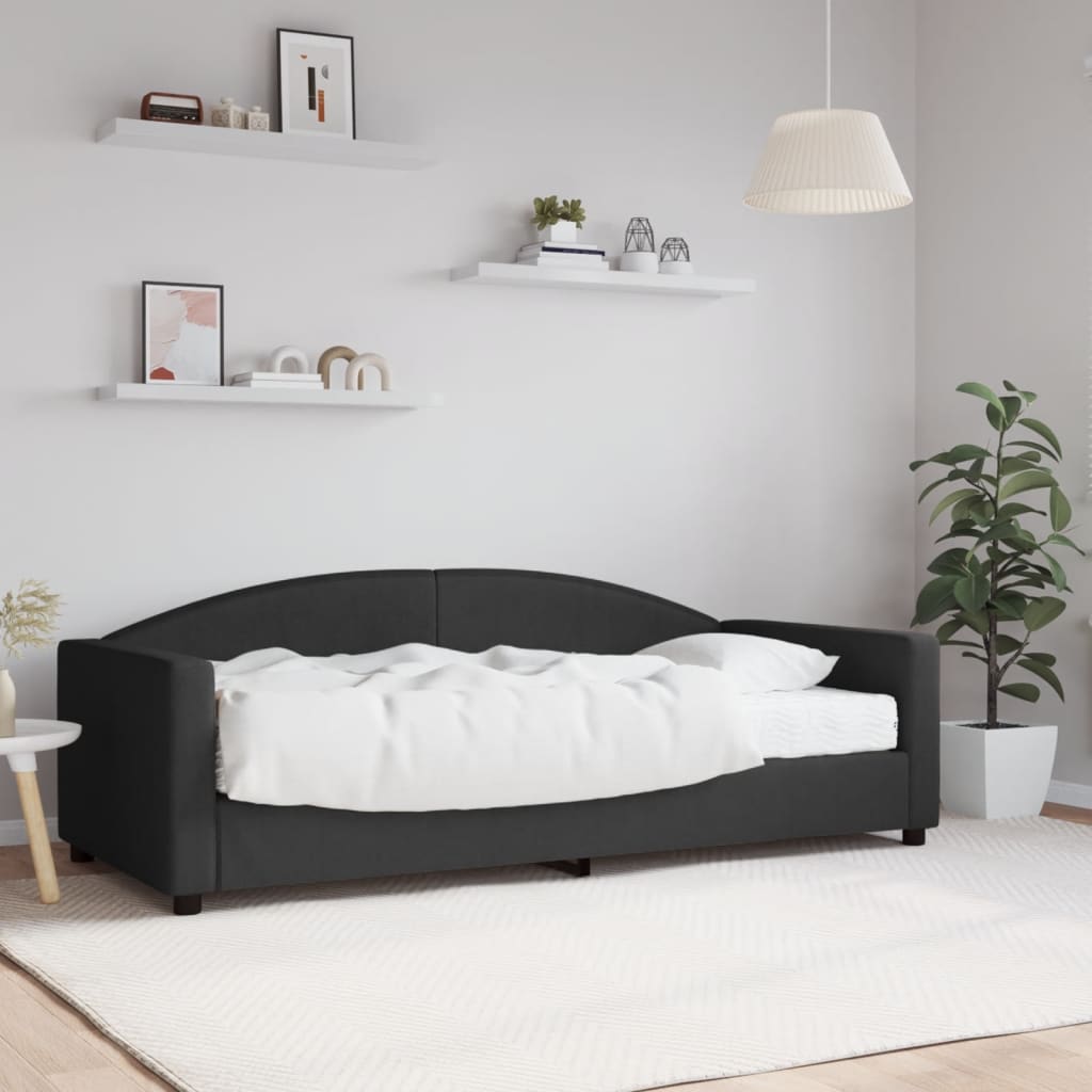 Lit de jour avec matelas noir 90x190 cm tissu