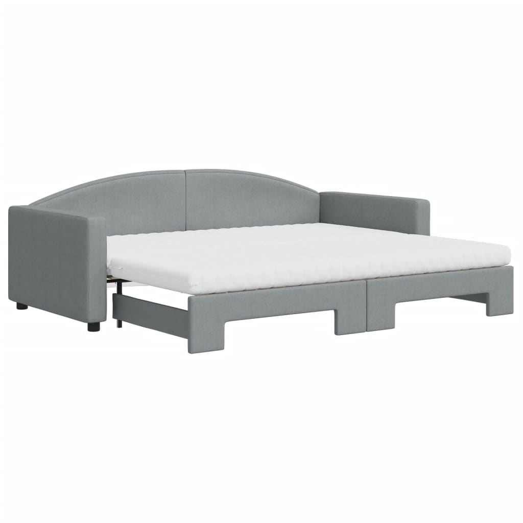 Lit de jour avec gigogne et matelas gris clair 90x200 cm tissu