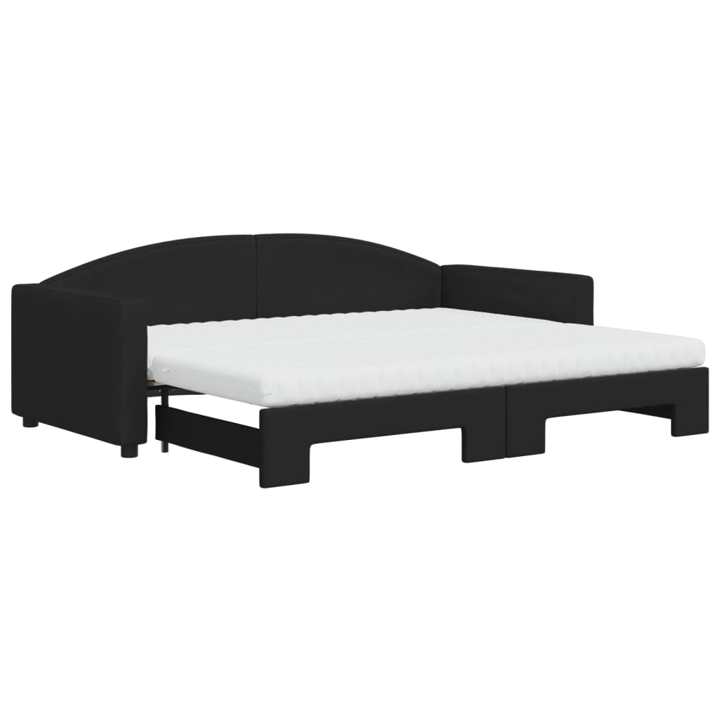 Lit de jour avec gigogne et matelas noir 90x200 cm tissu