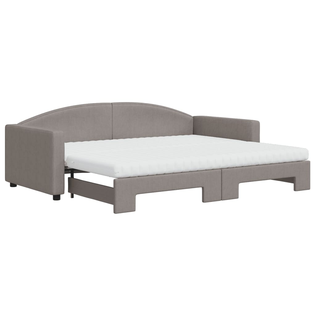 Lit de jour avec gigogne et matelas taupe 90x200 cm tissu