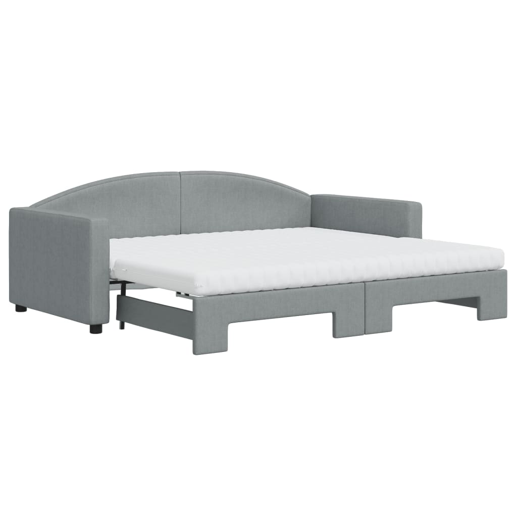 Lit de jour avec gigogne et matelas gris clair 90x190 cm tissu