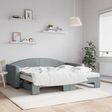 Lit de jour avec gigogne et matelas gris clair 90x190 cm tissu