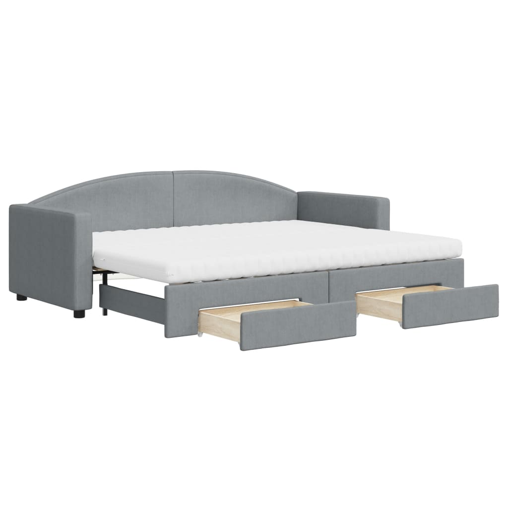 Day bed with trundle and drawers light gray 80x200 cm fabric