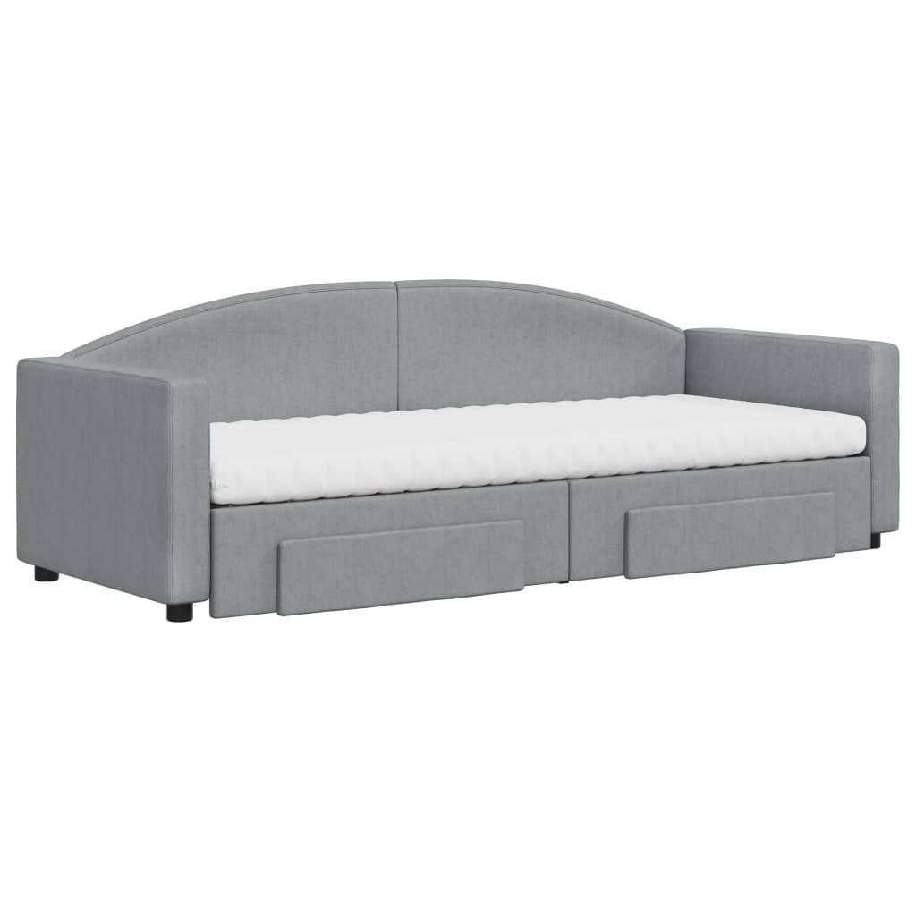 Day bed with trundle and drawers light gray 80x200 cm fabric