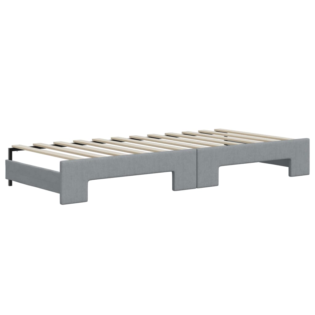 Day bed with trundle and drawers light gray 80x200 cm fabric