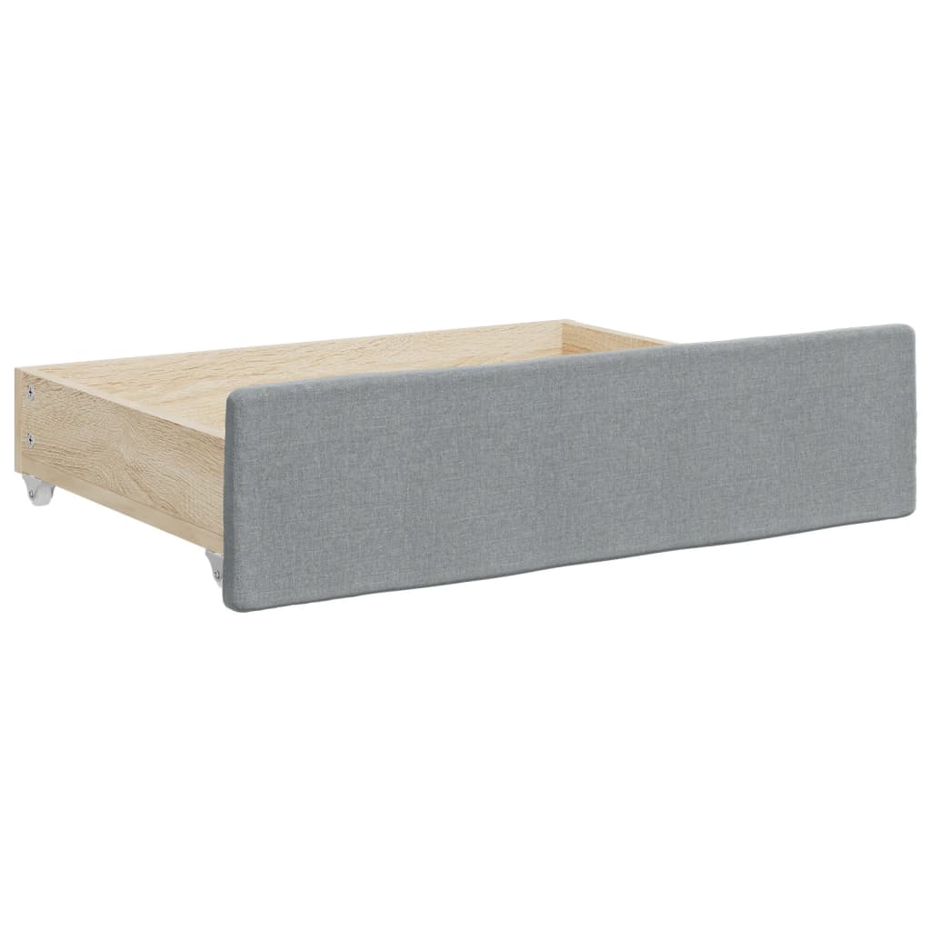 Day bed with trundle and drawers light gray 80x200 cm fabric