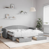 Day bed with trundle and drawers light gray 80x200 cm fabric