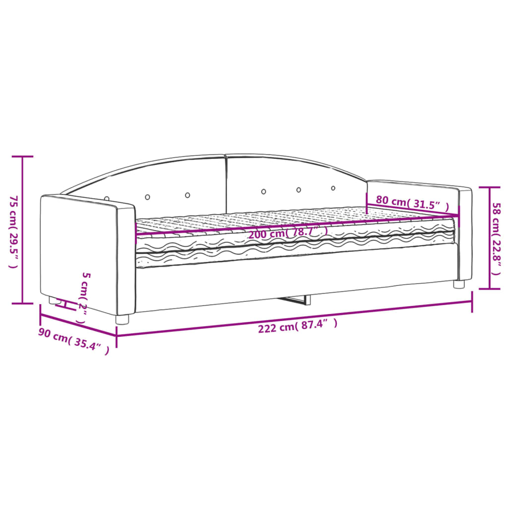 Lit de jour avec matelas bleu 80x200 cm velours