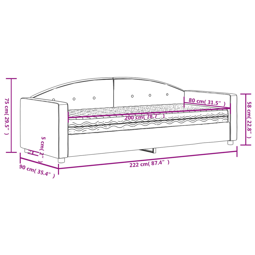 Lit de jour avec matelas gris foncé 80x200 cm velours