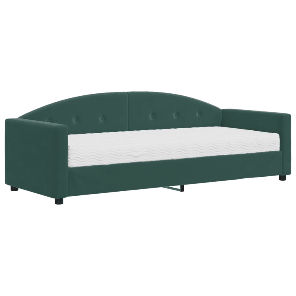 Day bed with dark green mattress 80x200 cm velvet