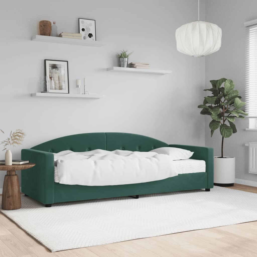 Day bed with dark green mattress 80x200 cm velvet