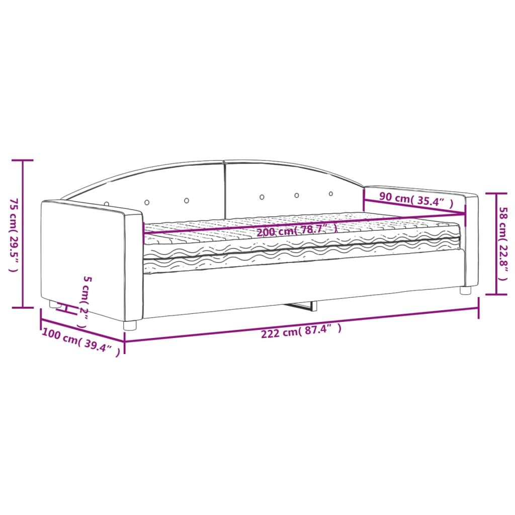 Lit de jour avec matelas bleu 90x200 cm velours