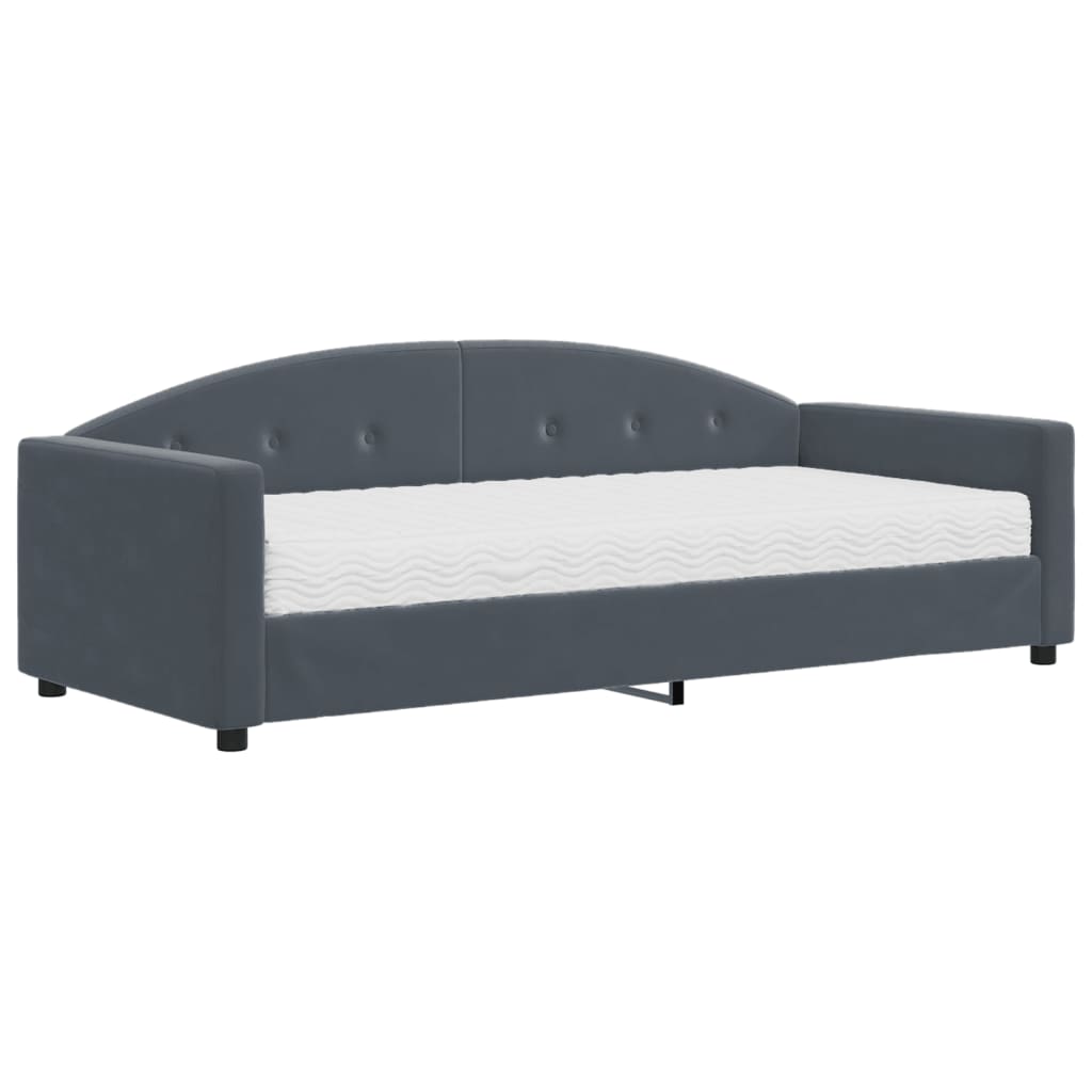 Lit de jour avec matelas gris foncé 90x200 cm velours